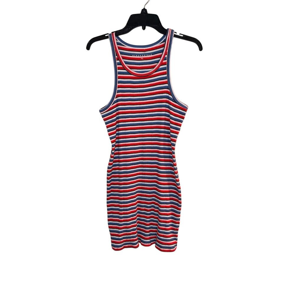 Aeropostale Women’s XL Striped Ribbed Bodycon Tank Dress Red Blue White